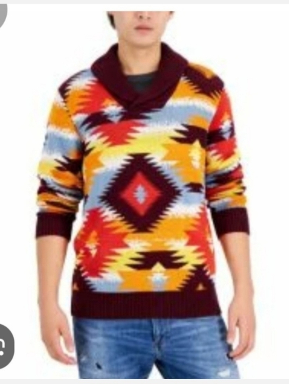 Sun + Stone Multicolor Southwestern Shawl Collar Sweater Sz M